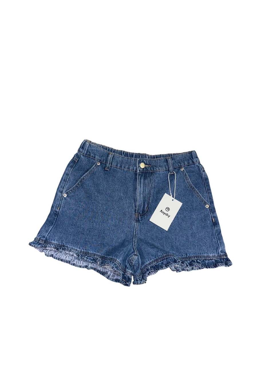 Aoysky Ruffle Hem Denim Shorts Size 4 Blue Cotton Blend